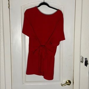 Red blouse with tie at waist